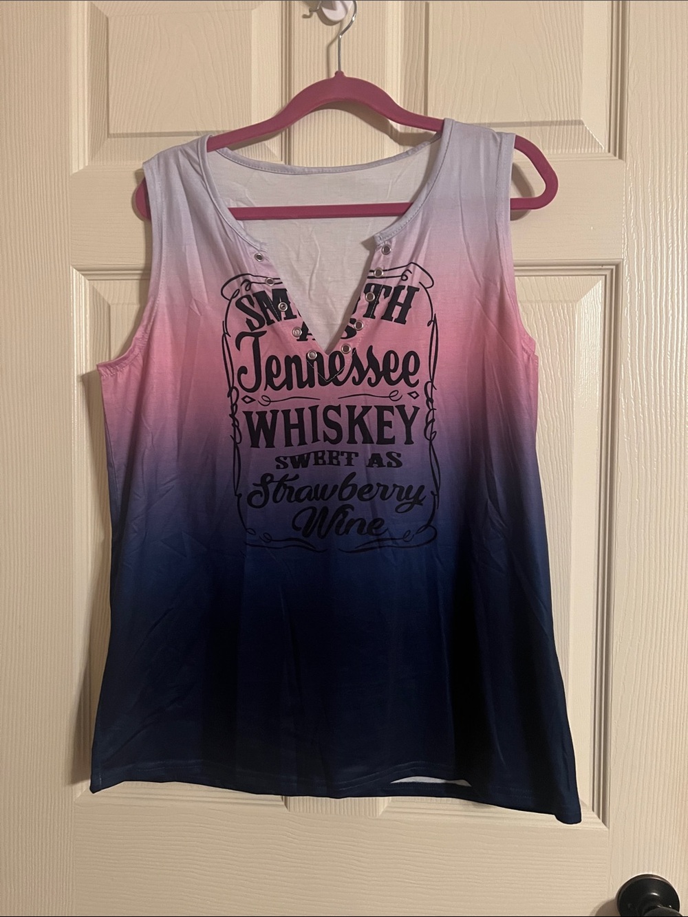 SHEIN Pink to Navy Ombre Graphic V-Notch Tank